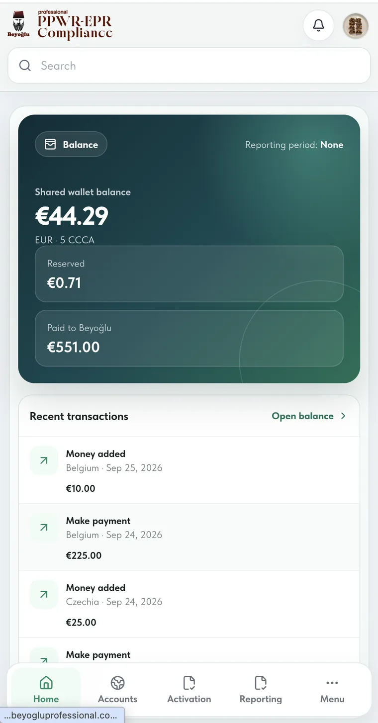 Beyoğlu Professional Client Portal mobile dashboard